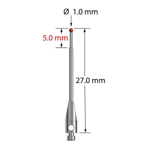 Q-Mark TM2-1027 M2 1 мм Рубиновый наконечник, ступенчатый стилус, L 27,0 мм, EWL 19 мм