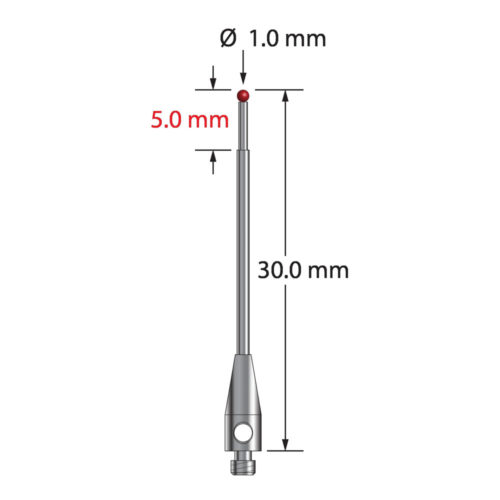 Q-Mark TM2-1030 M2 1 мм Рубиновый наконечник, ступенчатый стилус, L 30,0 мм, EWL 22 мм