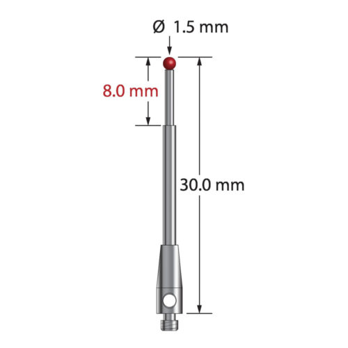 Q-Mark TM2-1530 M2 1,5 мм Рубиновый наконечник, ступенчатый стилус, L 30,0 мм, EWL 22 мм