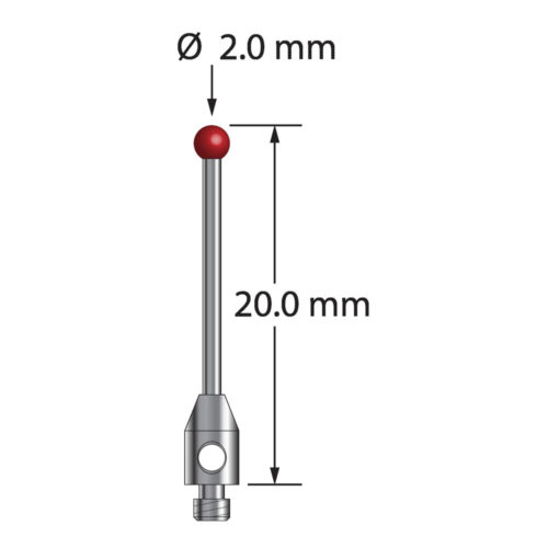Q-Mark TM2-2020 M2 2 мм, рубиновый наконечник, цилиндрический стилус, L 20,0 мм, EWL 15 мм