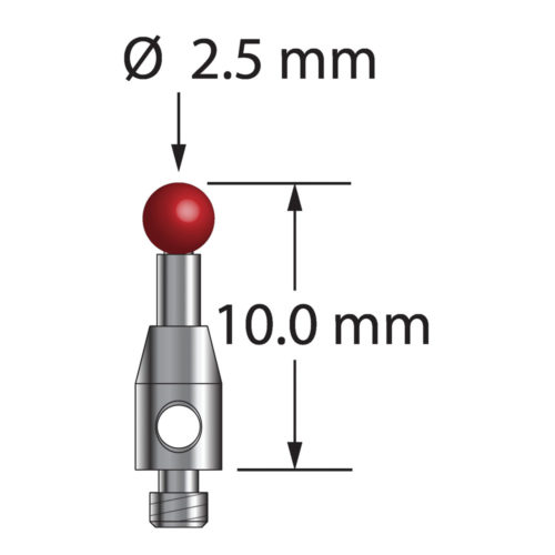 Q-Mark TM2-2510 M2 2,5 мм с рубиновым наконечником, цилиндрический стилус, L 10,0 мм, EWL 5 мм