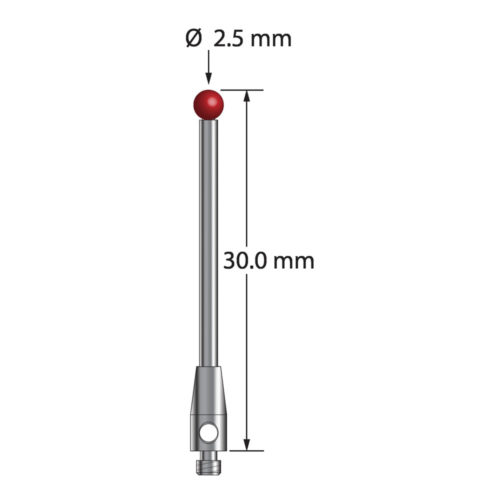 Q-Mark TM2-2530 M2 2,5 мм Рубиновый наконечник, Цилиндрический стилус, L 30,0 мм, EWL 23 мм