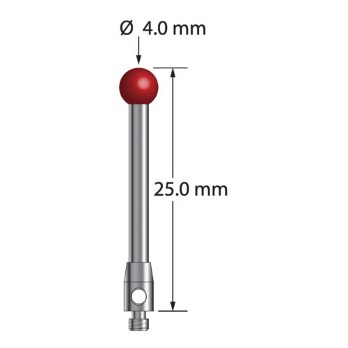 Q-Mark TM2-4025 M2 4 мм, рубиновый наконечник, цилиндрический стилус, L 25,0 мм, EWL 20 мм