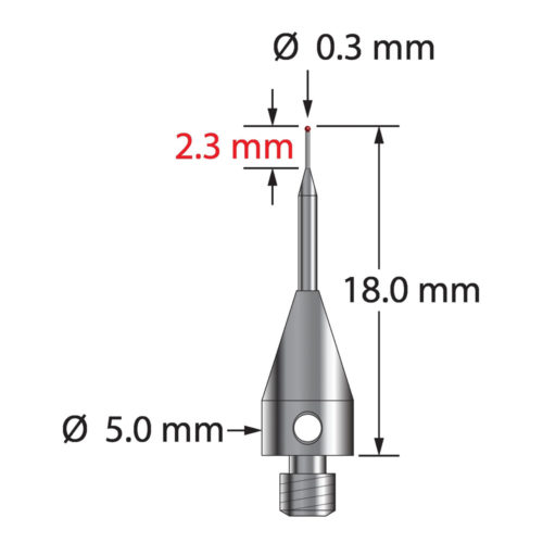 Q-Mark TM3-0318-TX M3 XXT 0,3 мм Рубиновый наконечник, цилиндрический стилус, L 18,0 мм, EWL 9 мм