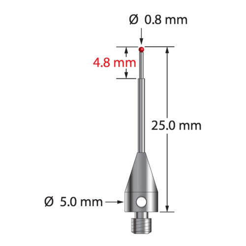 Q-Mark TM3-0825-TX M3 XXT 0,8 мм Рубиновый наконечник, ступенчатый стилус, L 25,0 мм, EWL 16 мм