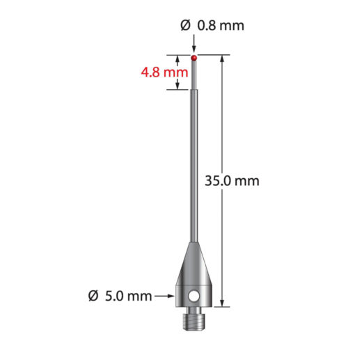 Q-Mark TM3-0835-TX M3 XXT 0,8 мм Рубиновый наконечник, ступенчатый стилус, L 35,0 мм, EWL 26 мм