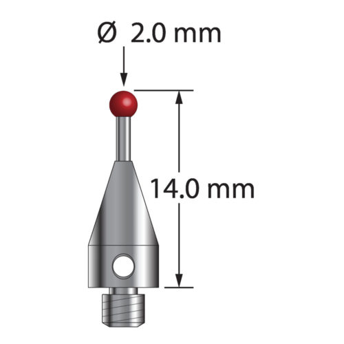 Q-Mark TM3-2014-TX M3 XXT 2 мм Рубиновый наконечник, Цилиндрический стилус, L 14,0 мм, EWL 5 мм