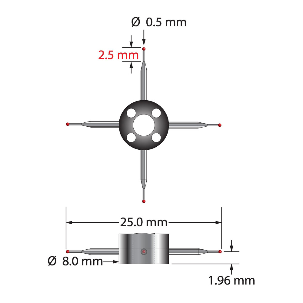Q-Mark XXT-STR-0525 M3 XXT 0,5 мм Рубиновый наконечник, Star Stylus, L 1,0 мм, EWL 0,7 мм
