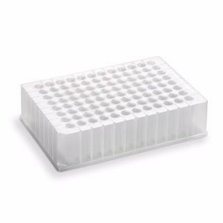 200959-100- Filter microplate, 96-well, polypropylene, with 0.45 µm polyvinylidene fluoride membrane, 800 µL/well, short drip, 25/pk. Recommended receiver plate 201276-100 (204355-100 irradiated)