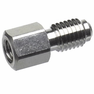 5023-1803- Переходник, нержавеющая сталь, с конической внутренней резьбой 10-32 на наружную резьбу с плоским дном 1/4-28.