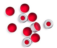 5180-0842- Cap, crimp, 8 mm PTFE/silicone/PTFE septa, 500/pk. Cap size: 8 mm