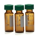 5182-0554- Vial pack, screw top, pre-assembled, certified, amber vials with write-on spot, green caps, PTFE/red rubber septa, 2 mL, 100/pk. Vial size: 12 x 32 mm (12 mm cap)