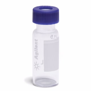 5183-2083- Упаковка флаконов, завинчивающаяся крышка, предварительно собранные, прозрачные флаконы с местом для надписи, синие крышки, сертифицированные, с предварительно надрезанными перегородками из ПТФЭ/силикона, 2 мл, 100 шт./уп. Размер флакона: 12 х 32 мм (крышка 12 мм).