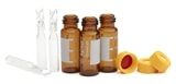 8010-0546- Vial kit. Includes vial, screw top, 2 mL, 9 mm, amber, write-on spot, 300 µL insert, conical with feet, orange cap, PTFE/silicone septum, 100/pk