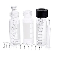 8010-0559- Obsolete. Vial kit. Includes vial, screw top, 4 mL, 13 mm, clear, 250 µL insert, black cap, PTFE/silicone septa, 100/pk No replacement.