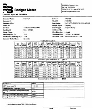 Сертификат калибровки Flo-tech