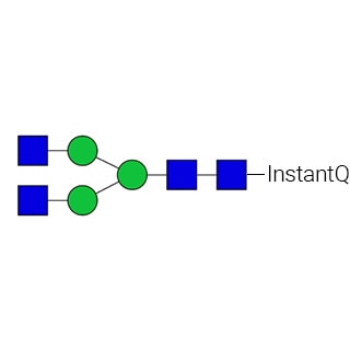 AdvancedBio InstantQ G0/A2 N-glycan (asialo-, agalacto-, biantennary complex N-glycan) (formerly ProZyme). N-glycan labeled with InstantQ for use as a qualitative standard with the Gly-Q glycan analysis system. Alternative glycan names: G0-F, NGA2.