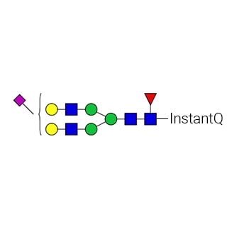 AdvanceBio InstantQ G2FS1 α(2,6) / FA2G2S(6)1 N-glycan standard (formerly ProZyme). N-glycan (mono-α(2,6)-sialylated, galactosylated biantennary complex N-glycan, core-substituted with fucose), labeled with InstantQ for use as a qualitative standard with the Gly-Q glycan analysis system. Alternative glycan names: G2FS1, FA2G2S1, F(6)A2G(4)2S(6)1, A1F.