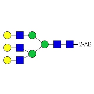 GKSB-308- AdvanceBio 2-AB G3/A3G3 стандарт N-гликанов (ранее ProZyme). N-гликан (асиало-, галактозилированный триантеннарный), меченный 2-аминобензамидом (2-AB), для использования в качестве качественного стандарта в таких приложениях, как жидкостная хроматография (ЖХ). Альтернативные названия гликанов: A3G(4)3, NA3.