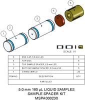 MSPA000230- Sample Spacer Kit, 5.0 mm, 160 µL, liquids, Contains 5 front and 5 rear sample spacers, 5 end caps and 5 top discs