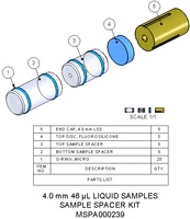 MSPA000239- Sample Spacer Kit, 4.0 mm, 46 µL, liquids, Contains 5 front and 5 rear sample spacers, 5 end caps and 5 top discs