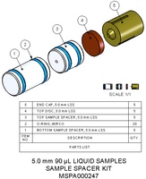 MSPA000247- Sample Spacer Kit, 5.0 mm, 90 µL, liquids, Contains 5 front and 5 rear sample spacers, 5 end caps and 5 top discs