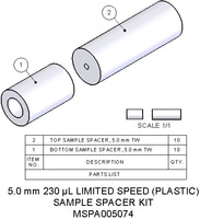 MSPA005074 — Комплект прокладок для проб, 5,0 мм, 230 мкл, большая емкость, содержит 10 нижних прокладок из ПТФЭ и 10 крышек из ПТФЭ. Роторы высокой производительности имеют более тонкие стенки и ограниченную скорость вращения.