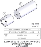 MSPA006052 — Комплект прокладок для проб, 5,0 мм, 90 мкл, содержит 10 нижних прокладок из ПТФЭ и 10 крышек из ПТФЭ.