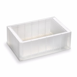 201286-100- Резервуар, уникальный, 3 полости, полипропилен, 2 контрольные лунки по 7 мл каждая и основная лунка 273 мл, 384 геометрии основания пирамиды, высота 44 мм, 25 шт./уп.