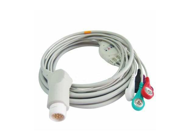 12-контактный кабель Philips/HP MP20/VM6 для монитора пациента, ЭКГ, цельный 5-жильный провод, кабель монитора с защелкивающимся концом, AHA, .TPU