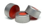 5061-3370- Cap, crimp, silver aluminum, PTFE/red rubber septa, 11 mm, 500/pk. Cap size: 11 mm