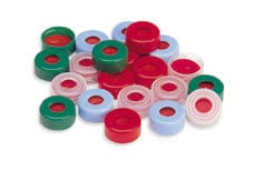 5182-3459- Cap, snap, red, clear PTFE/red silicone septa, 100/pk. Cap size: 11 mm