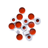 8010-0053- Caps, crimp, 11 mm, silver aluminum, thin membrane rubber septa, 25/pk