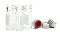8010-0195- Crimp top vial kit, 2 mL, clear vials, silver aluminum caps, PTFE/silicone septa, 100/pk. Vial size: 12 x 32 mm (11 mm cap)