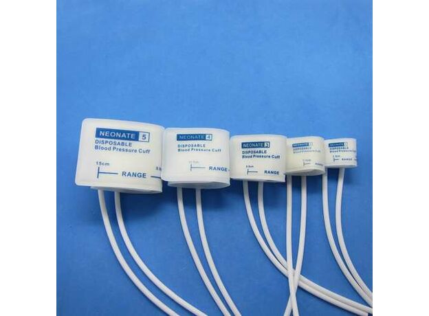 Одноразовая двойная трубка Манжета для измерения артериального давления для новорожденных. Набор из 5 размеров (1–5) с пластиковым соединителем.