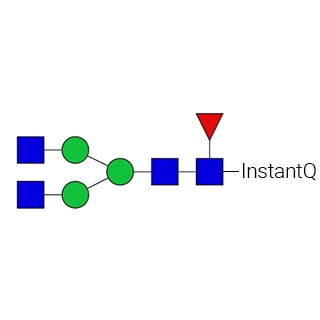 N-гликан AdvanceBio InstantQ G0F/FA2 (асиало-, агалакто-, биантенный комплексный N-гликан, ядро замещено фукозой) (ранее ProZyme). N-гликан, помеченный InstantQ, для использования в качестве качественного стандарта с системой анализа гликанов Gly-Q. Альтернативные названия гликанов: G0+F, F(6)A2, NGA2F.