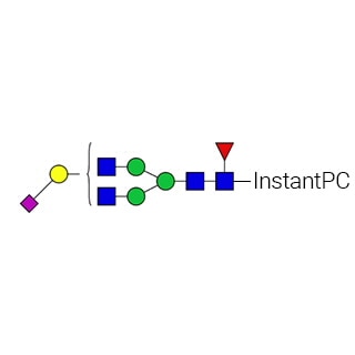 GKPC-330- AdvanceBio InstantPC G1FS1 α(2,3) / FA2G1S(3)1 N-glycan standard (formerly ProZyme). N-glycan (mono-α(2,3)-sialylated, mono-galactosylated, biantennary with core fucose) labeled with InstantPC, for use as a qualitative standard in applications such as liquid chromatography (LC). Alternative glycan names: G1FS1, FA2G(4)1S(3)1.