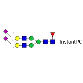 GKPC-313- AdvanceBio InstantPC G2FS2 α(2,6) / FA2G2S(6)2 N-glycan standard (formerly ProZyme). N-glycan (di-α(2,6)-sialylated, galactosylated biantennary, core-substituted with fucose)labeled with InstantPC, for use as a qualitative standard in applications such as liquid chromatography (LC) and mass spectrometry (MS). Alternative glycan names: FA2G2S2, F(6)A2G(4)2S(6)2, A2F.