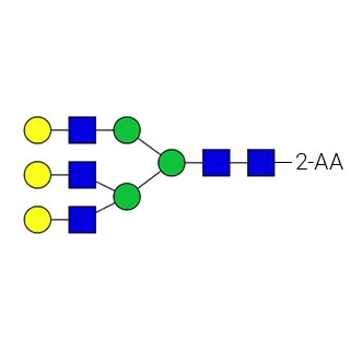 GKSA-308- AdvanceBio 2-AA A3G3 N-glycan standard (formerly ProZyme). N-glycan (asialo-, galactosylated triantennary) labeled with 2-aminobenzoic acid (2-AA, also known as anthranilic acid), for use as a qualitative standard in applications such as liquid chromatography (LC). Alternative glycan names: A3G(4)3, NA3.