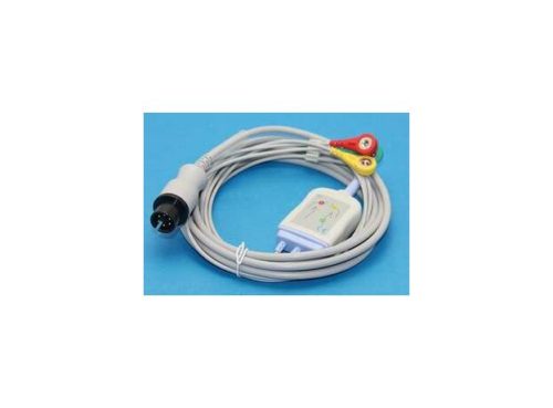 Кабель ЭКГ, 6 контактов, прямой контакт, 3 отведения Snap AHA, универсальный для мониторов многоразовых пациентов
