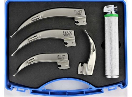Scope Medical Conventional Laryngoscope LED Light Adult for use MAC 1, 2, 3, 4 Blades With Steel Handle,