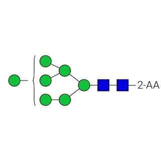 GKSA-105- AdvanceBio 2-AA Man7 / M7 N-glycan standard (formerly ProZyme). N-glycan (oligomannose 7) labeled with 2-aminobenzoic acid (2-AA), also known as anthranilic acid), for use as a qualitative standard in applications such as liquid chromatography (LC).