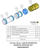 Part Number:MSPA000227- Sample Spacer Kit, 3.2 mm, 22 µL, liquids, Contains 5 front and 5 rear sample spacers, 5 end caps and 5 top discs