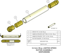 MSPA000269- Rotor Assembly, 3.2 mm, 36 µL, high capacity, Includes rotor sleeve, drive tip, bottom spacer and cap.