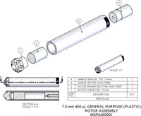 MSPA003001 — Ротор в сборе, 7,5 мм, 450 мкл, включает втулку ротора, приводной наконечник, нижнюю прокладку и крышку.