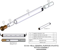 MSPA003005- Rotor Assembly, 5.0 mm, 160 µL, Includes rotor sleeve, drive tip, bottom spacer and cap.