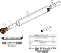 MSPA003006 — Ротор в сборе, 4,0 мм, 52 мкл, включает втулку ротора, приводной наконечник, нижнюю прокладку и крышку.