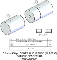MSPA005003- Sample Spacer Kit, 7.5 mm, 450 µL, Contains 10 PTFE bottom spacers and 10 PTFE caps.