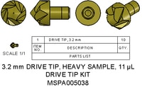 MSPA005038- Drive Tip Kit, 3.2 mm 11 µL heavy sample, Contains 10 x torlon drive tips. Heavy sample rotors have strengthened thicker rotors walls for spinning high density samples.