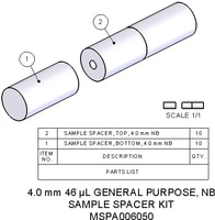 MSPA006050- Sample Spacer Kit, 4.0 mm, 46 µL, Contains 10 PTFE bottom spacers and 10 PTFE caps